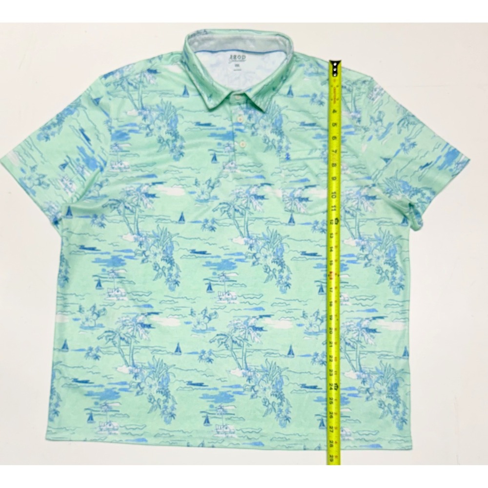 IZOD Saltwater Mens‎ XXL Polo Shirt Mint Green Tropical Palm Tree Sailboat Print